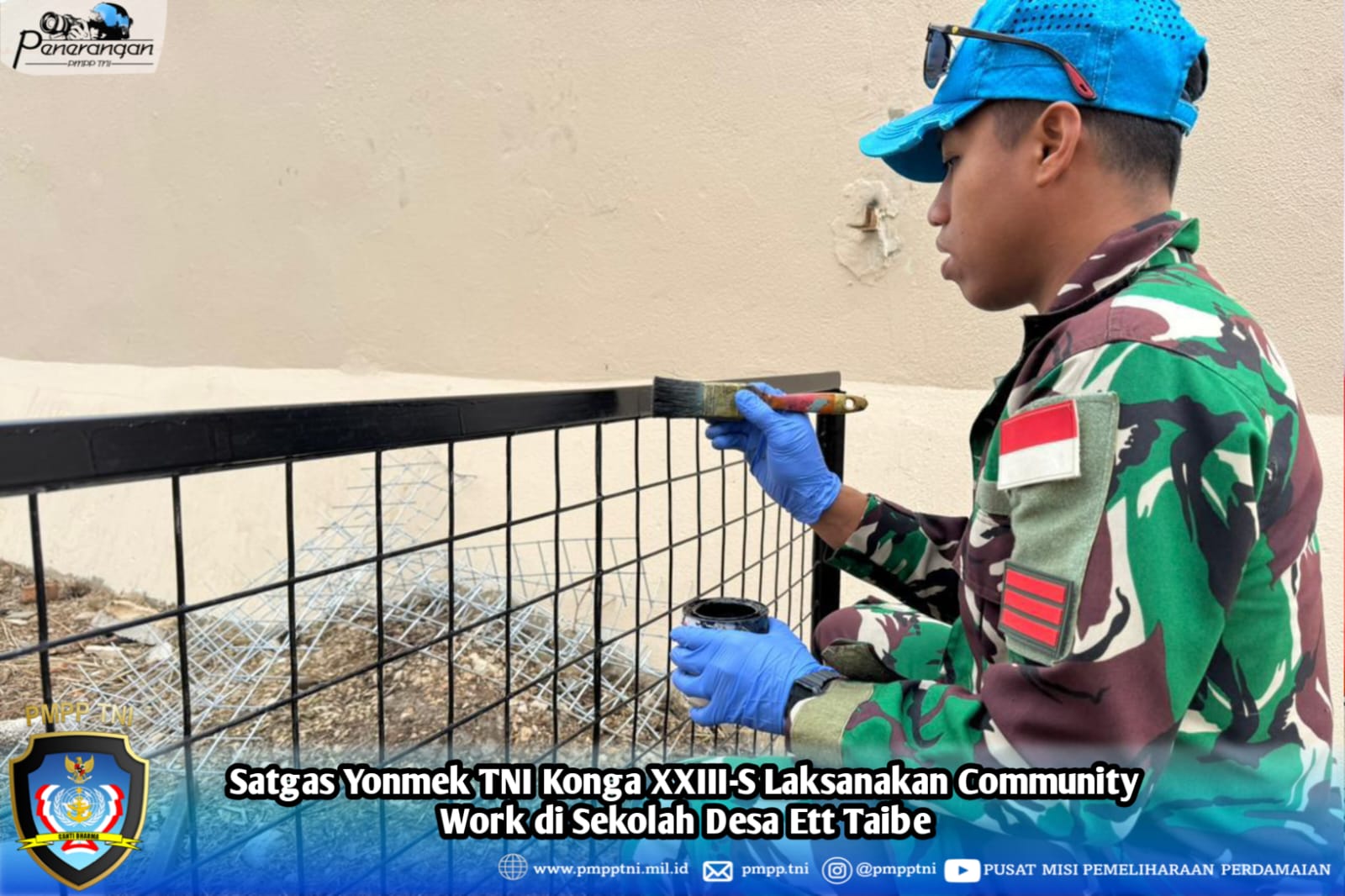 Satgas Yonmek TNI Konga XXIII-S Laksanakan Community Work di Sekolah Desa Ett Taibe