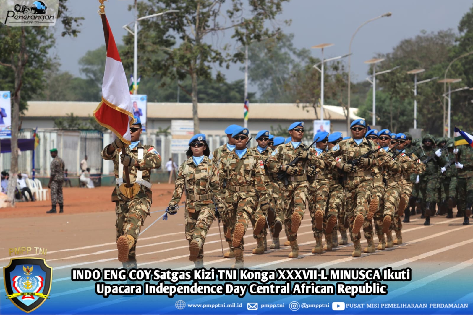 INDO ENG COY Satgas Kizi TNI Konga XXXVII-L MINUSCA Ikuti Upacara Independence Day Central African Republic
